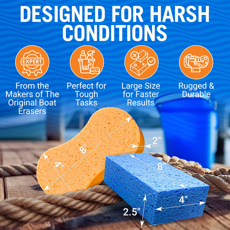 Extra Large Boat Bail Sponge and Bone Sponge Set, 6 Pack Cellulose and Soft Touch Sponges for PWC, Kayak, Pontoon, or Car Washing and Cleaning, Includes Storage Bag