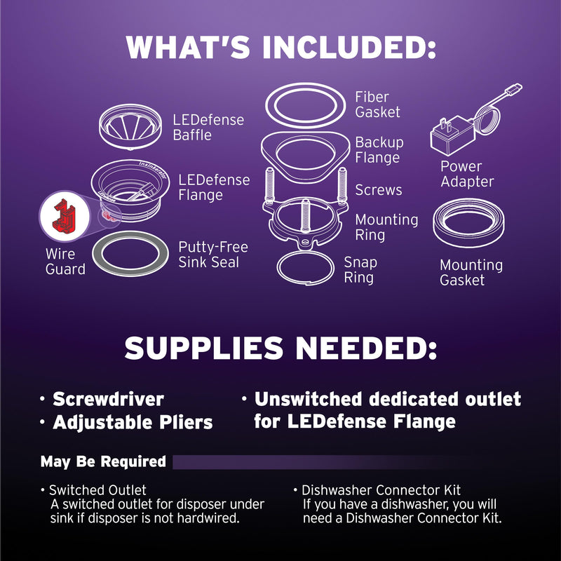 INSINKERATOR LEDefense Garbage Disposal Flange, Antimicrobial LED Accessory for INSINKERATOR Garbage Disposals, FLG-SS-LED