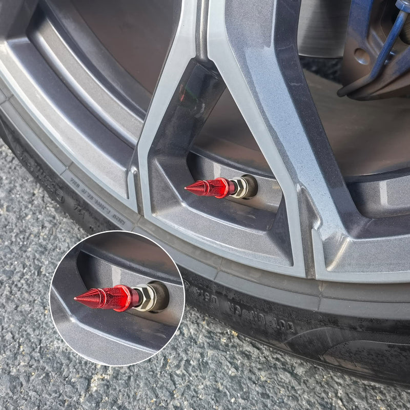 SINGARO 45mm Spiked Aluminum Stem Valve Caps,4PCS Dustproof Tire Wheel Stem Caps for Cars,SUVs,Trucks Bicycles and Motorcycles(Red) 45MM-Red