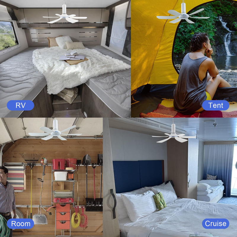 17.7inch Portable Ceiling Fan USB Ceiling Fan Small Silent Hanging Fan with Remote Control for Camping Bed RV Tent Cruise Home Room