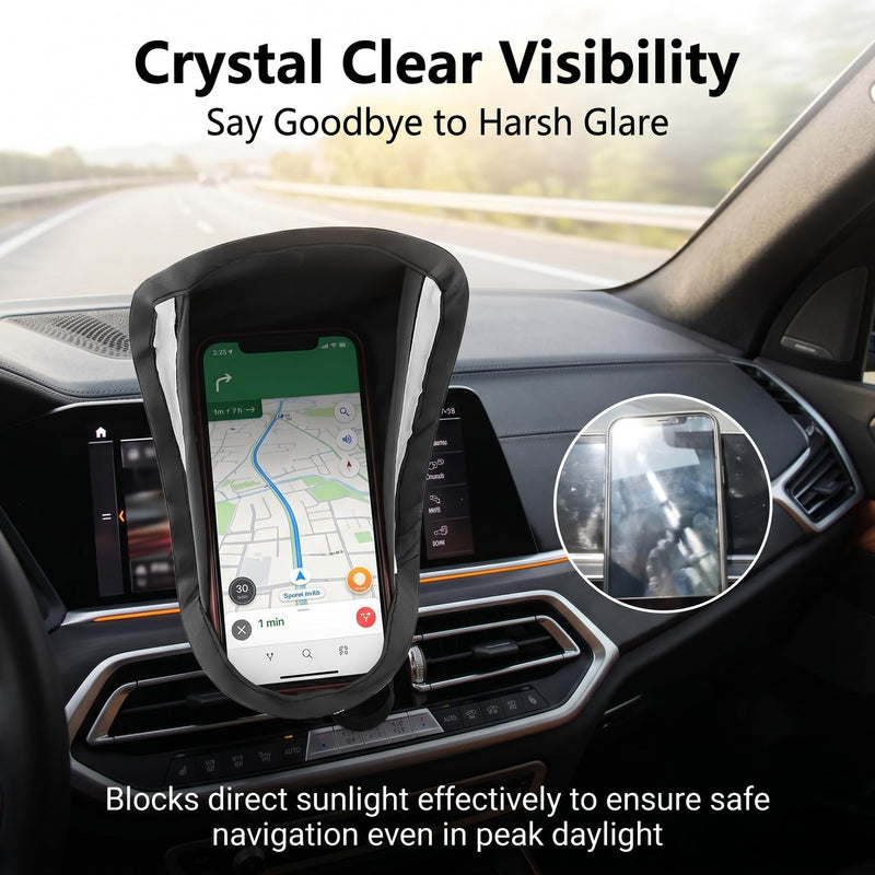 Car Cell Phone Sun Shade, Anti-Glare Heat-Insulating Phone Mount Sunshade, Portable Foldable Center Console Navigation Protection Cover, Universal for Most Cars Motorcycles (Black)