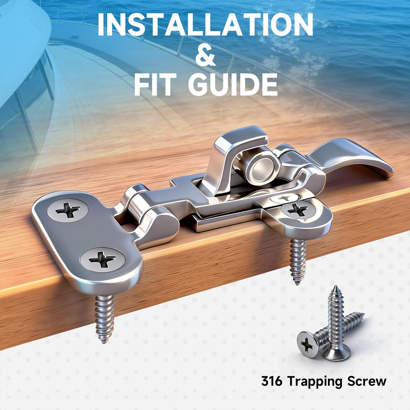 Boat Hatch Latch Marine 316 Stainless Steel Anti-Rattle Boat Door Latches, Heavy-Duty Hold Down Clamp Latches Boat Cabinet Hardware Silver-2P