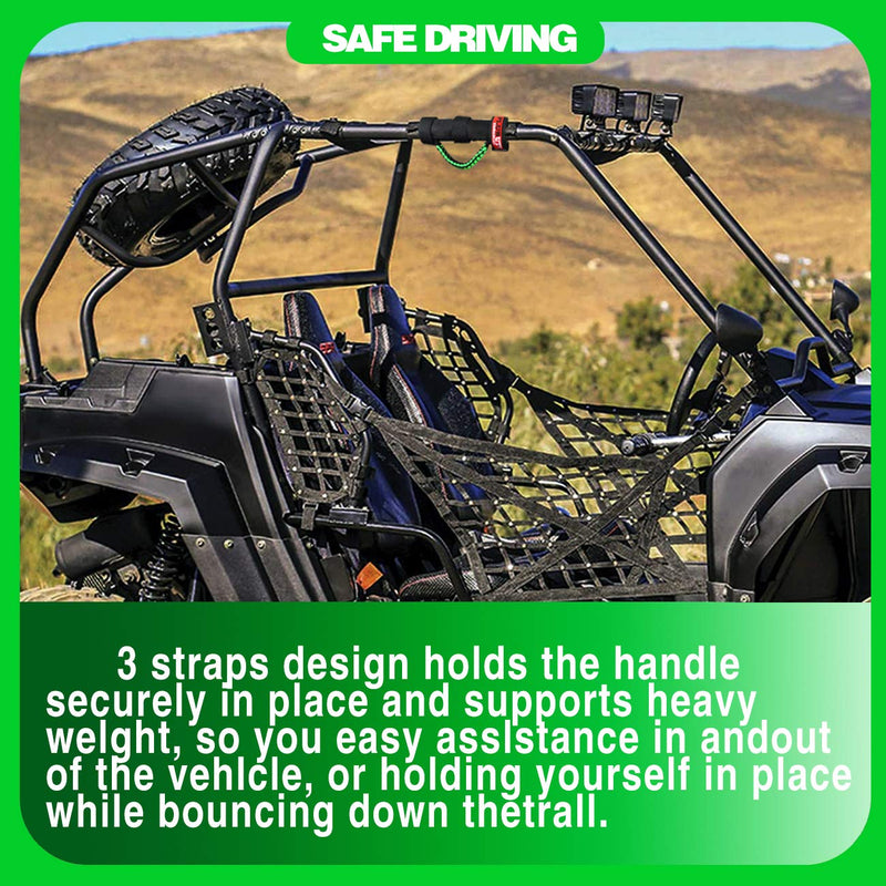 Roll Bar Grab Handles Grips Triple Straps for UTV ATV Polaris Ranger RZR XP900 1000 Honda Pioneer Talon Kawasaki Wildcat Yamaha YXZ Can 1.75 to 2 Inch 2PCS Green