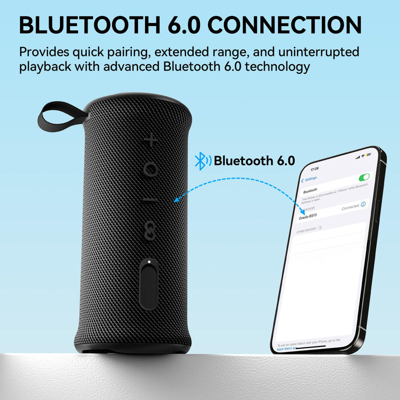 Oraolo Portable Bluetooth Speaker, Wireless Speakers with 24W Loud Stereo Sound, Bluetooth 6.0, RGB Lights, IPX6 Waterproof, Ture Wireless Pairing, 15H Playtime, Speaker for Home Beach Party