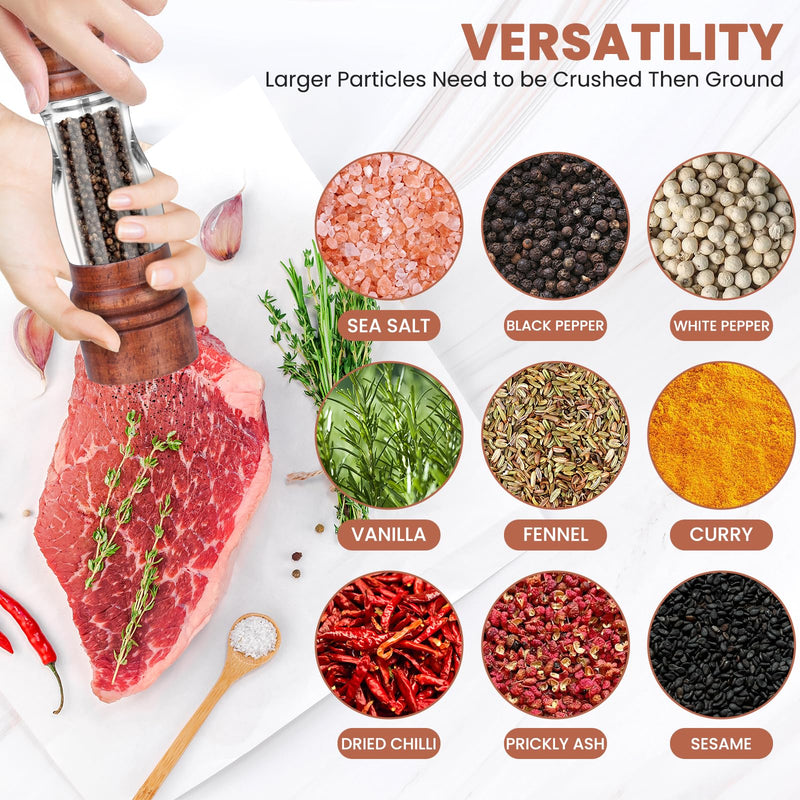 Classic Wooden Pepper Mill - Manual Adjustable Grind, Refillable, Tall & Sturdy Design - Chef’s Choice
