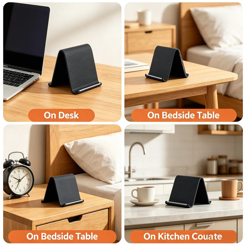 Silicone Phone Stand with Aluminum, Flexible Foldable Phone Holder, Bendable Adjustable Anti-Slip Desktop Stand for Phone Tablet Laptop, Portable Rollable Multi-Angle Stand for Home (Orange) Orange