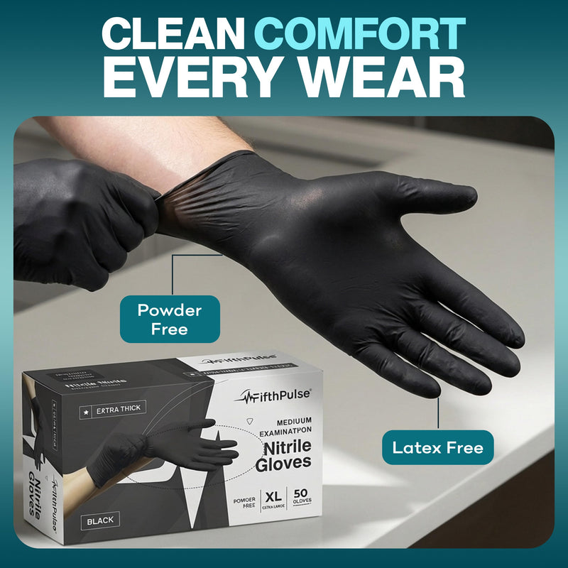 Disposable Black Nitrile Gloves Small 200 Count - Extra Thick 4.5 Mil - Powder and Latex Free Rubber Gloves - Surgical Medical Exam Gloves - Food Safe Cooking Gloves