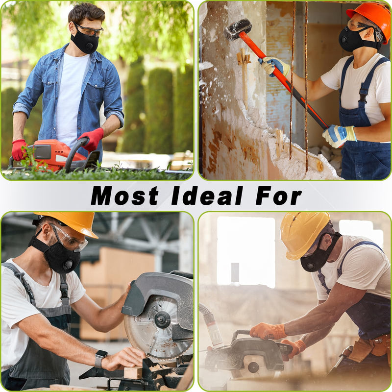 BASE CAMP Upgrade M Plus Dust Mask 2 Pack, Breathable Reusable Dust Face Mask with 6 Activated Carbon Filters for Woodworking Construction Mowing Grinding Modern2