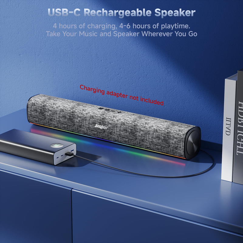 SOULION R100 Plus Computer Speakers with Dynamic RGB Light, Rechargeable Bluetooth Speaker with Switch Button, Clearly Sound Soundbar for Desktop Monitor, PC, Tablets(3.5mm Aux Connection Included)