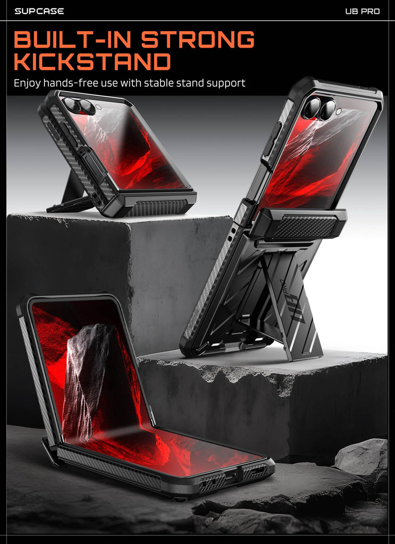 SUPCASE for Samsung Galaxy Z Flip 8 Case with 360 Rotating Belt Clip,Black | Built-in Kickstand, Front Screen Protector, Hinge Protection,Full Body Military-Grade Protection,Anti-Slip,Unicorn Beetle Pro Black