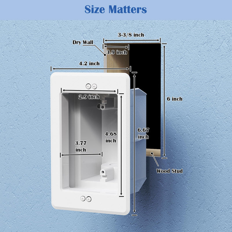 Recessed Outlet/Electrical Box Single Gang, Recessed Outlet Box for Wall Mount TV, Antenna, Phone and Cable TV, Suitable for GFCI & Standard, for Old or New Construction(2 Pack) White-2