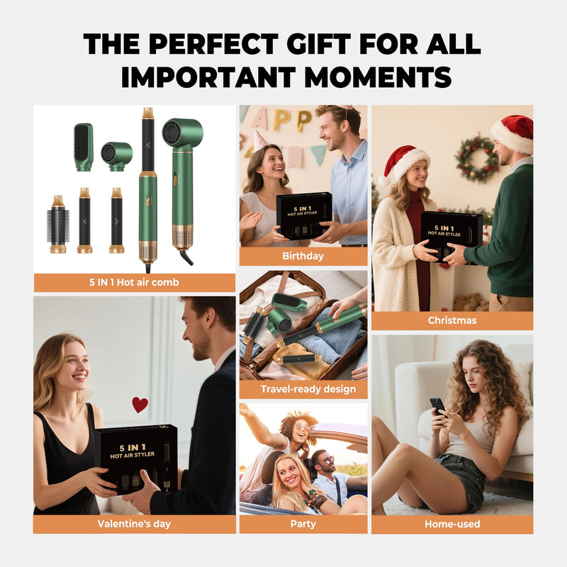 Hairstyer 5 in 1 Hair Styler, Air Brush Airbrush 5 in 1 Air styer | Airstyler Multi-Blow Dryer Brush Set with Curl, Straighten, Wavy, Smooth, Magic Styler for All Hair Types and Lengths