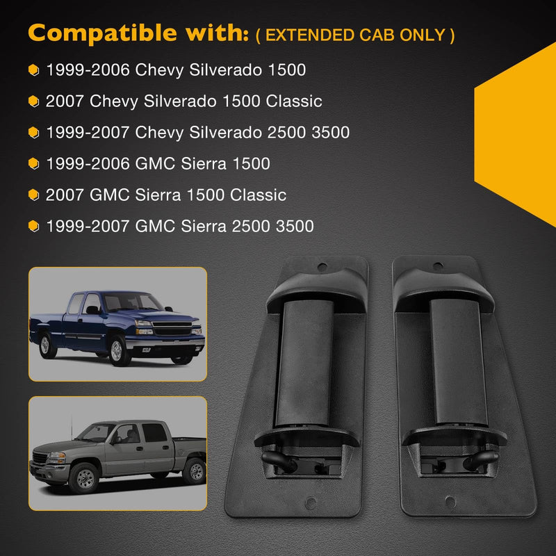 Extended Cab Door Handle Rear Left Driver and Right Passgenger Side | for 1999-2007 Chevy Silverado GMC Sierra 1500 2500 3500 | Replaces# 15758171, 15758172 Plastic Black