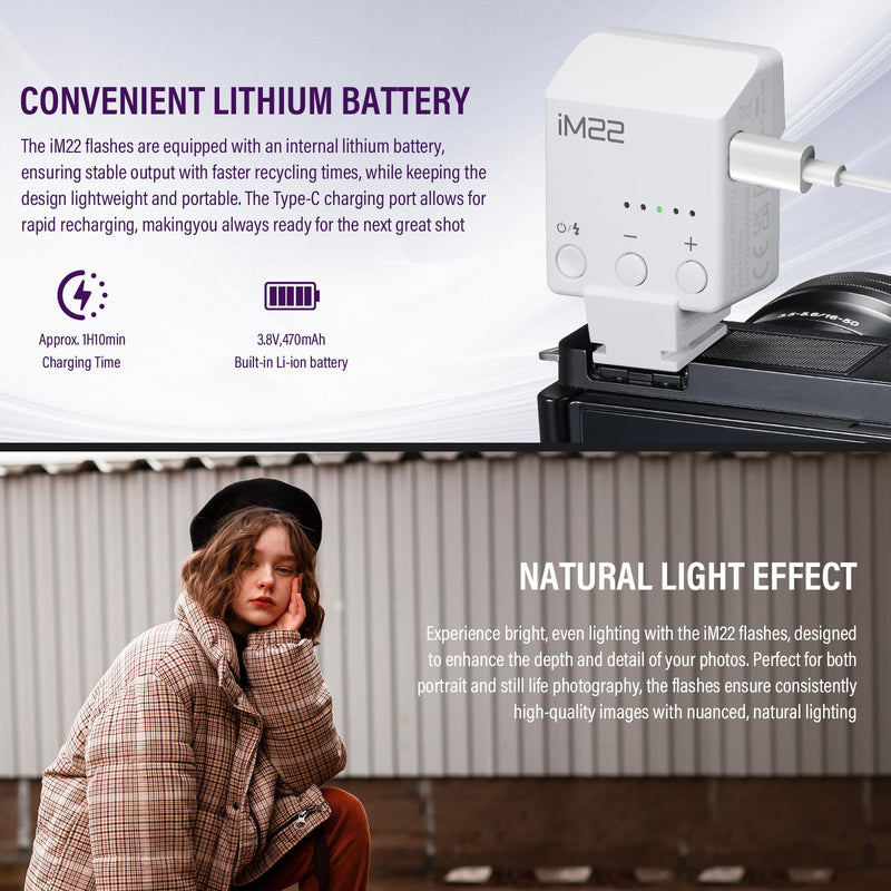 Godox iM22 Mini Flash 5 Power Levels 440 Full-Power IM 22 Small Camera Flashes Speedlite for Canon/Fuji/Sony zve10/Sony zv1/Nikon/Panasonic Olympus Pentax/3S Recycle (Godox iM22 White)