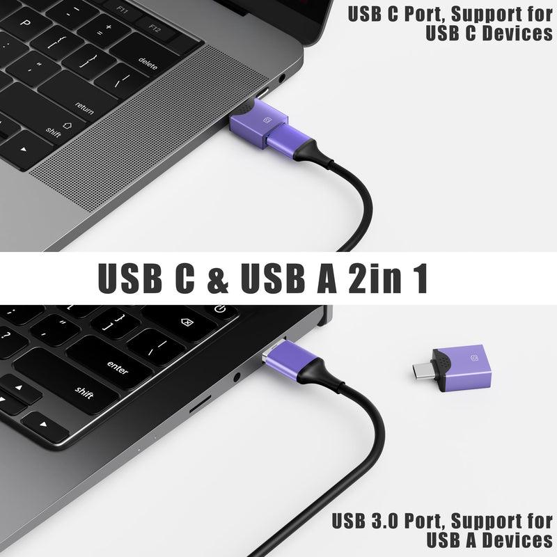 IVSHOWCO 2 in 1 USB to Ethernet Adapter, USB C 3.0 to Gigabit Ethernet Adapter LAN Network, 1000Mbps High Speed Network Port Compatible MacBook pro, iPad Air Pro, Laptop, XPS, Switch Purple.