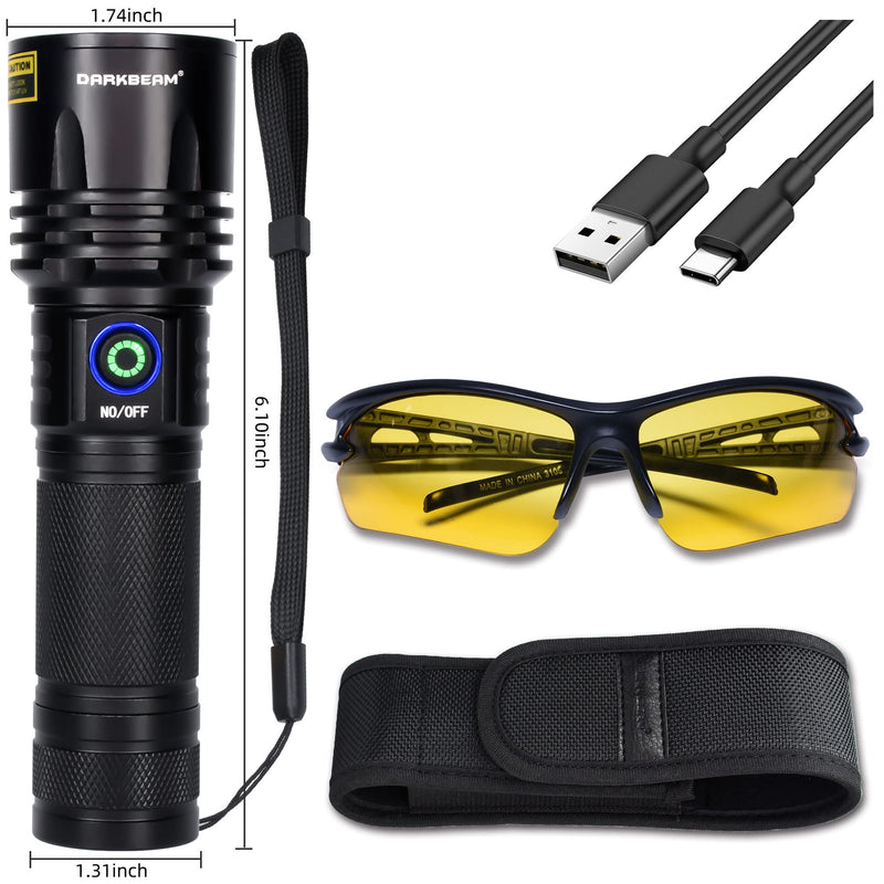 DARKBEAM UV Flashlight Black Light 365nm, Blacklight Woods lamp Rechargeable, LED 20W Powerful Ultraviolet Lights for Pet Urine Detection, Mineral, Blood Tracking, Uranium Glass, Resin Curing