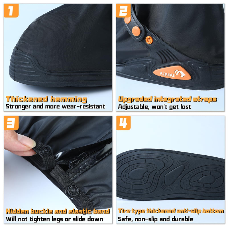 Shoe Covers Waterproof - with Zipper Hard Sole, Reusable Rain Boot Shoe Cover, Non-Slip with Reflector Foldable (BLACK, X-Large) Black