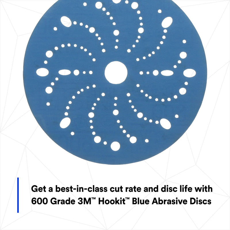 3M Hookit Blue Abrasive Discs 36183, Multi-Hole, Blend Preparation, Paint Preparation, 6 in, 600 Grade, 50 Discs/Carton Multi-Hole Disc 6 in diameter 600+ Grit