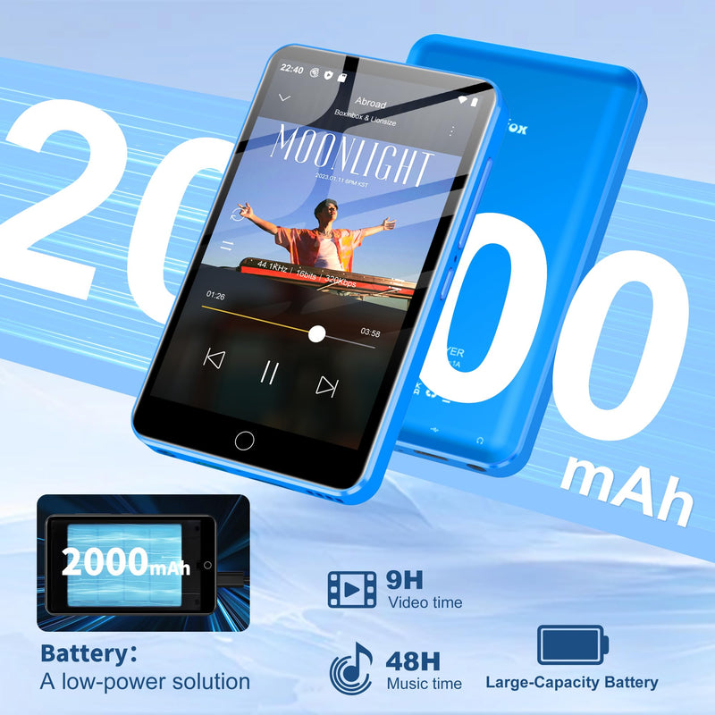 Diofox MP3 Player with Bluetooth and WiFi, 80GB 4.0" Music Player with Spotify,Amazon Music,YouTube,Parental Control Android Mainstrem Media MP4/MP3 Player for Kids up to 1TB,Black (Blue)
