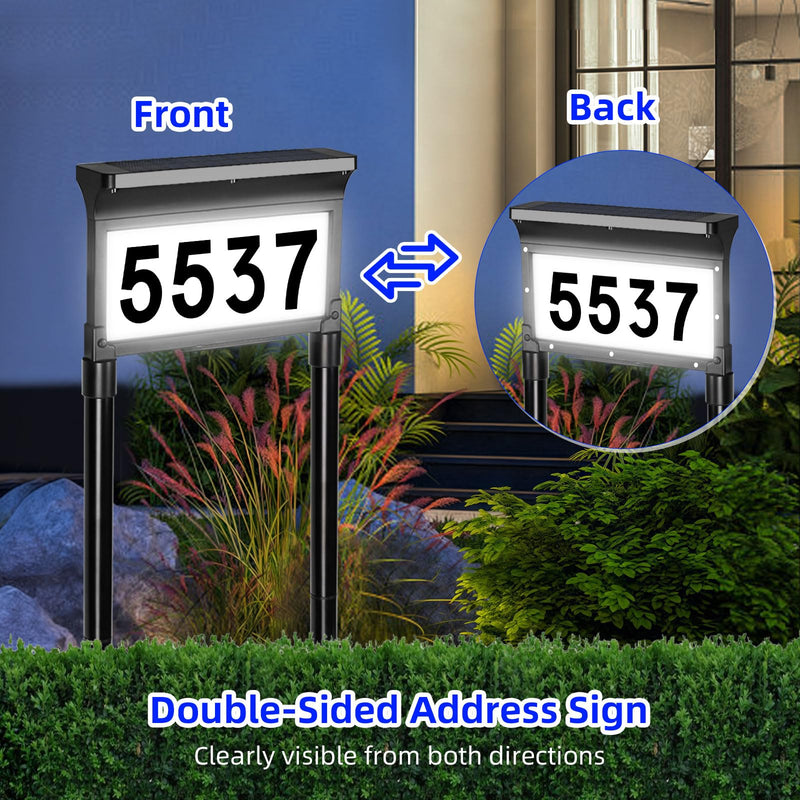 Lacasa Solar Address Sign for House, Double Sided LED House Numbers with 3 Color Modes, Waterproof Solar House Address Plaque for Yard, Street, Mailbox, Driveway