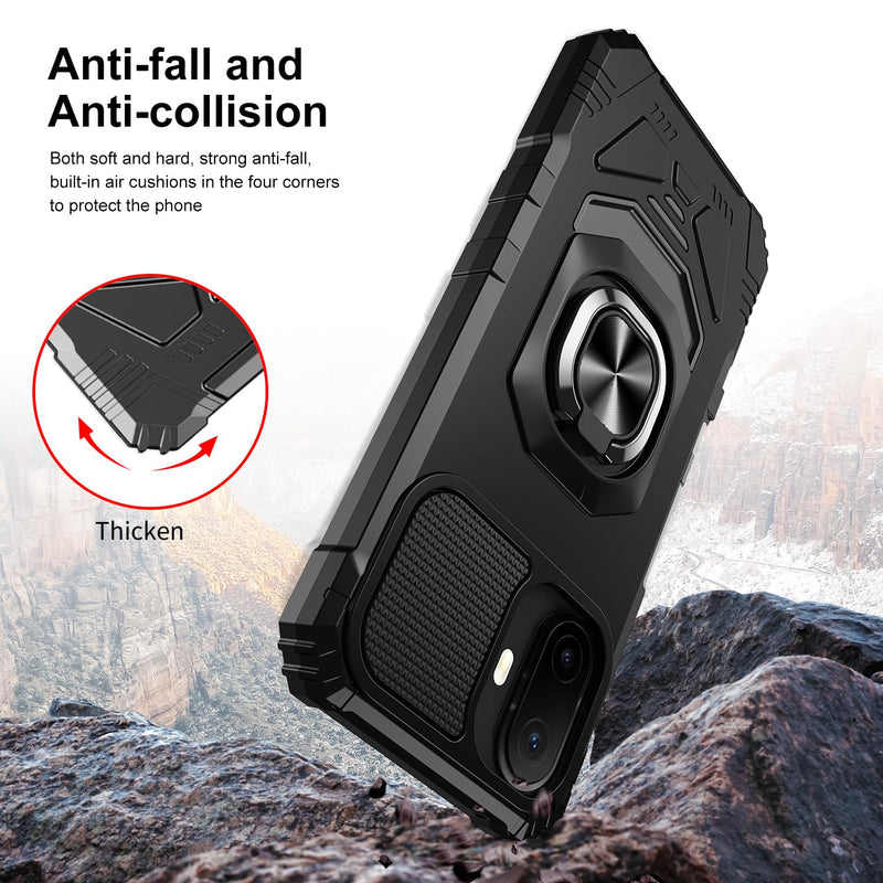 for TCL K70 5G/TCL K70 XE Phone Case with Tempered Glass Screen Protector,Military Grade Heavy Duty Shockproof Protective Cover,with Ring Kickstand (Black) Black for TCL K70 5G
