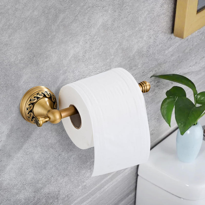 Antique Brass Toilet Paper Holder Towel Ring, Brushed Brass Towel Holder Toilet Paper Roll Holder, Rustic Towel Rack Bathroom Accessories Set Hardware 2 Pieces Farmhouse Wall Mounted