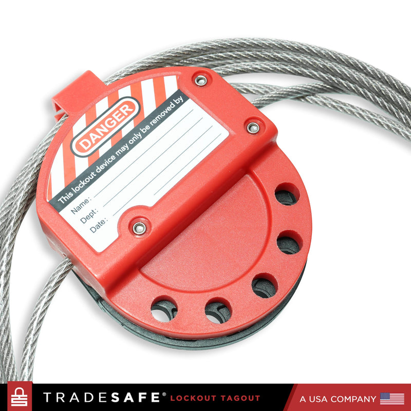 TRADESAFE Lockout Tagout Adjustable Cable Lock - 10 ft Steel Cable Lock | Uv-resistant Pvc-coated Steel Cable, Non-conductive Nylon Body, Secures With Up To 5 Loto Padlocks