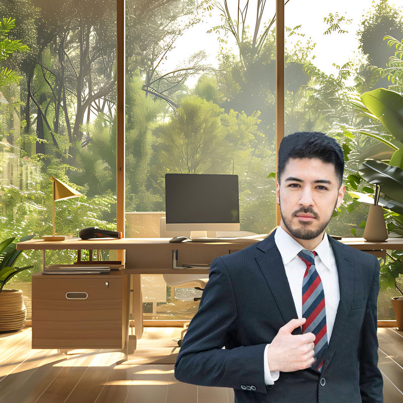 Office Background for Video Conference Modern Cozy Home Office Space Work Place Backdrop Sunlight Indoor Plants Tranquil Work Environment for Live Video Zoom Calls Studio Props Decor 10x8ft Warm Green