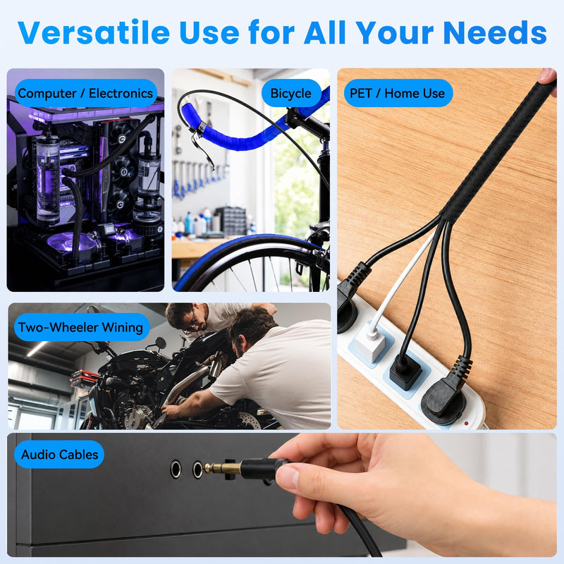 1/2" 10ft Black Expandable Braided Cable Sleeve PET | Wire Sleeve for Cable Management, Abrasion & Heat Resistant, Easy Install & Cut, Ideal for Home Theater & Smart Home 1/2"-10ft