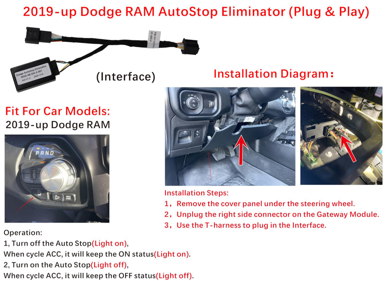 Auto Start Stop Eliminator for RAM 2019 UP Disable Engine Shut-Off, Automatic A-OFF Start Stop Function Easy Install, Plug&Play