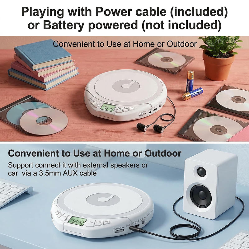 H-01 Portable CD Player with Earphones,Personal CD Discman Player for Home Car with Anti-Skip Shockproof Protection, Small CD Player with LCD Display for Music Lovers