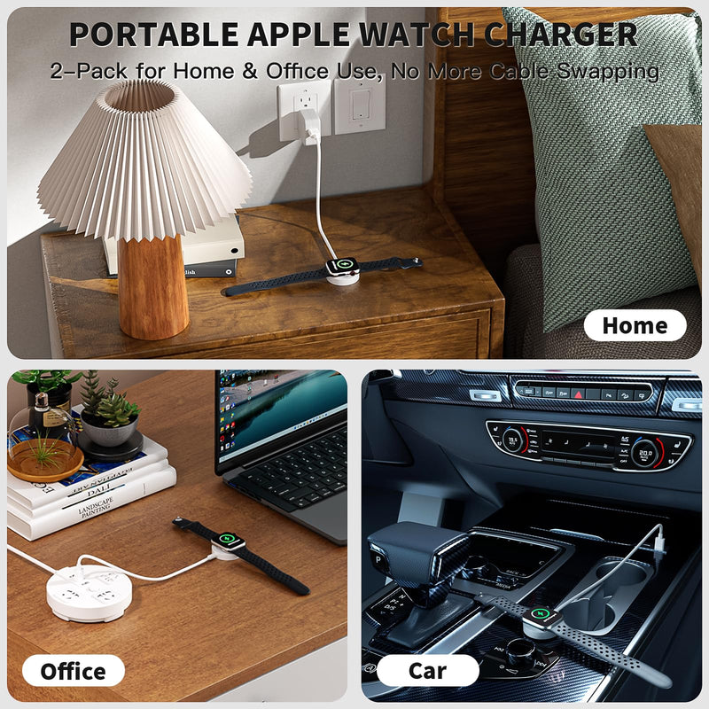 Watch Charger for Apple Watch Charger, 2Pack USB A Short Magnetic Fast Charging Cable Portable Wireless Charging iWatch Charge Cord Compatible with iWatch Series Ultra/SE/11/10/9/8/7/6/5/4/-[1FT/0.3M]
