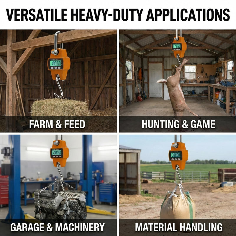 RESHY 660lb Digital Hanging Scale with Cast Aluminum Case, Portable Heavy Duty Crane Scale 300kg for Farm, Deer Hunting, Fishing, Livestock & Garage