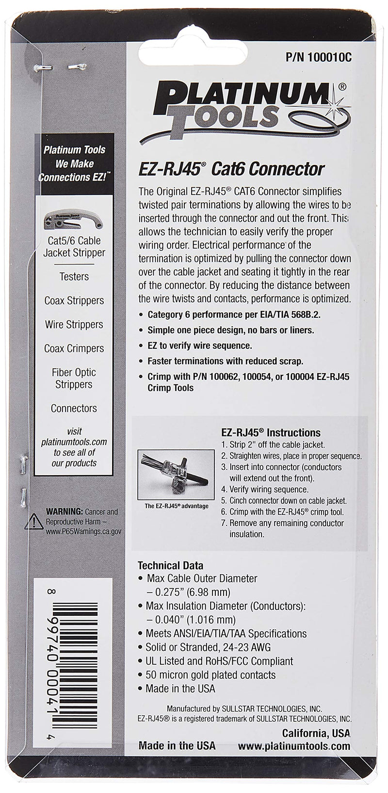  [AUSTRALIA] - Platinum Tools 100010C EZ-RJ45 Cat 6+ Connectors, Clamshell, 50-Pieces, RED