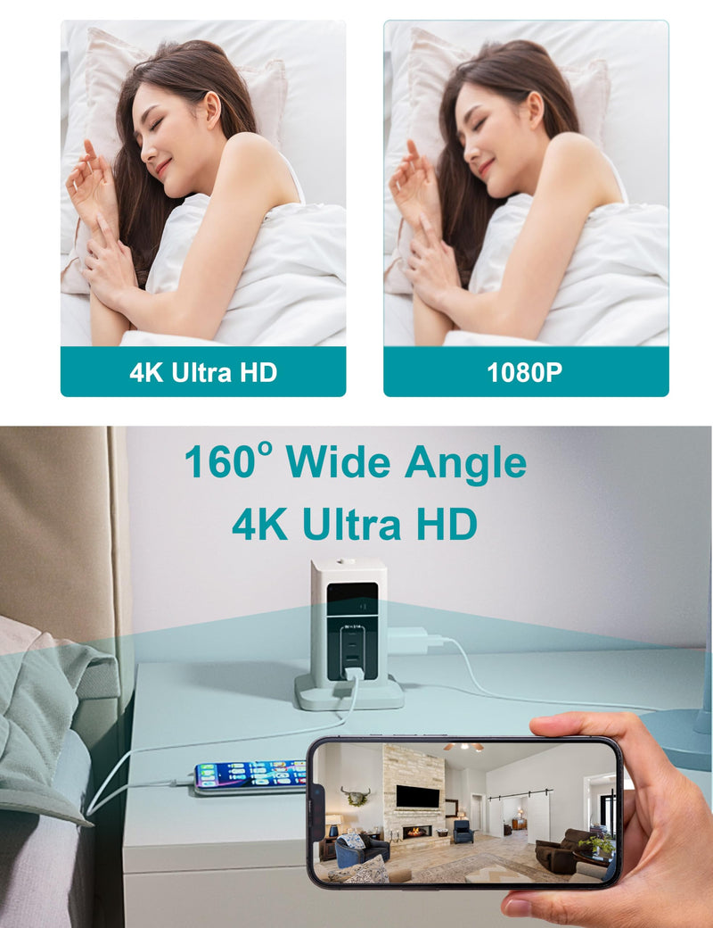 160° Angle 4K HD Charger Camera with Night Vision CAM