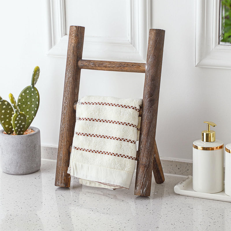 Cinnvoice 2 Pcs Wooden Tea Towel Ladder Rustic Hand Towel Stand Rack Mini Countertop Towel Stand Farmhouse Wood Counter Towel Holder for Bathroom Country Kitchen Office(Wood Color) Wood Color