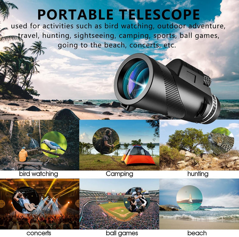 Monocular-Telescope 80x100 High Powered Monoculars High Definition for Adults High Powered with Smartphone Adapter Telescope Bird Watching Travel Camping Hiking green