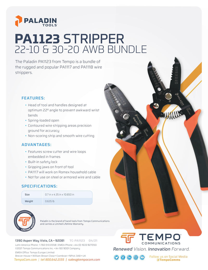 Paladin Tools PA1123 Wire Stripper Bundle, 22-10 AWG and 30-20 AWG (Formerly Greenlee Communications) (Color may vary)