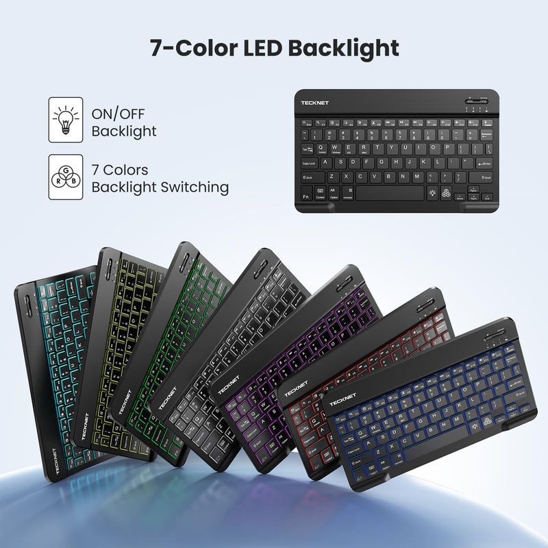TECKNET Bluetooth Keyboard for iPad, Rechargeable Small Portable Keyboard | Wireless Keyboard with Backlit, Slim Quiet Keyboard for iPad A16 11th 10th Generation iPad Pro Air, Computer for iOS/Android Black