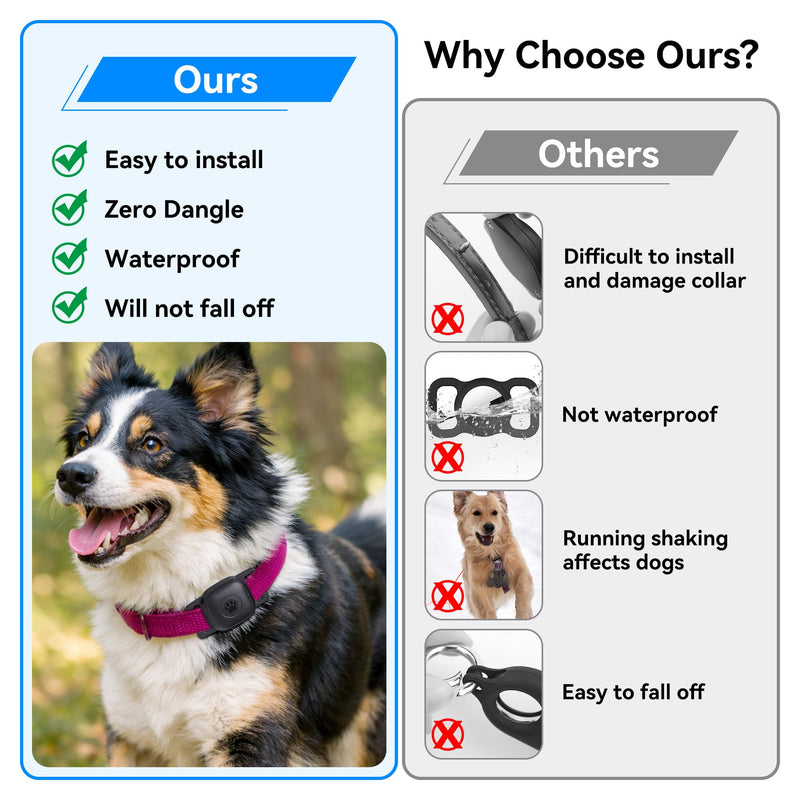 DDJ 2-Pack Waterproof Dog Collar Holder for Tile Mate Tracker, Durable Silicone Life360 Tile Case for Cat &Pet Collars Without Shaking, Anti-Lost Full Body for Tile Cover, Easy to Install, Black