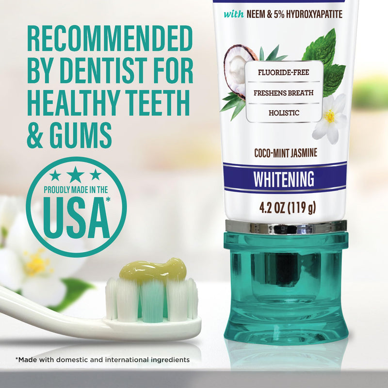GuruNanda Hydroxyapatite Toothpaste for Whitening with Neem & Xylitol, SLS & Fluoride Free (4 Pack) - Freshens Breath, Fights Plaque - with 2 Toothbrushes, 2 Tongue Scrapers & 2 Tube Squeezers 4.2 Ounce (Pack of 4)
