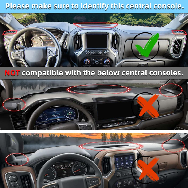 Dash Cover Mat Fit for 2019-2022 2023 2024 2025 Chevy Chevrolet Silverado 1500 2500HD 3500HD, 2019-2023 GMC Sierra 1500 2500HD 3500HD w/o Head Up Display No Speaker Cutout Dash Pad Protector 2019-2025 Silverado/Sierra without HUD