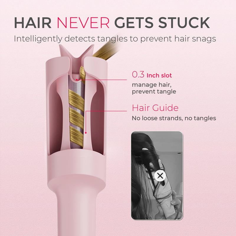TYMO Hair Curler Automatic Rotating - CURLPRO, Curling Wand, Pink 1 inch | Ceramic Coating, Anti-Scald Curling Iron, Portable 500 Million Ionic, Dual Voltage, Beach Waver, Lightweight for Travel