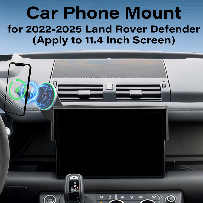 Car Phone Mount for 2022-2025 Land Rover Defender 11.4" Screen Accessories | MagSafe 15W Fast Wireless Charger Cell Phone Holder, 360° Rotatable 3D Fit Navigation Clip-On Cradle,will Not Block Air Vents Magsafe+ Wireless Charger