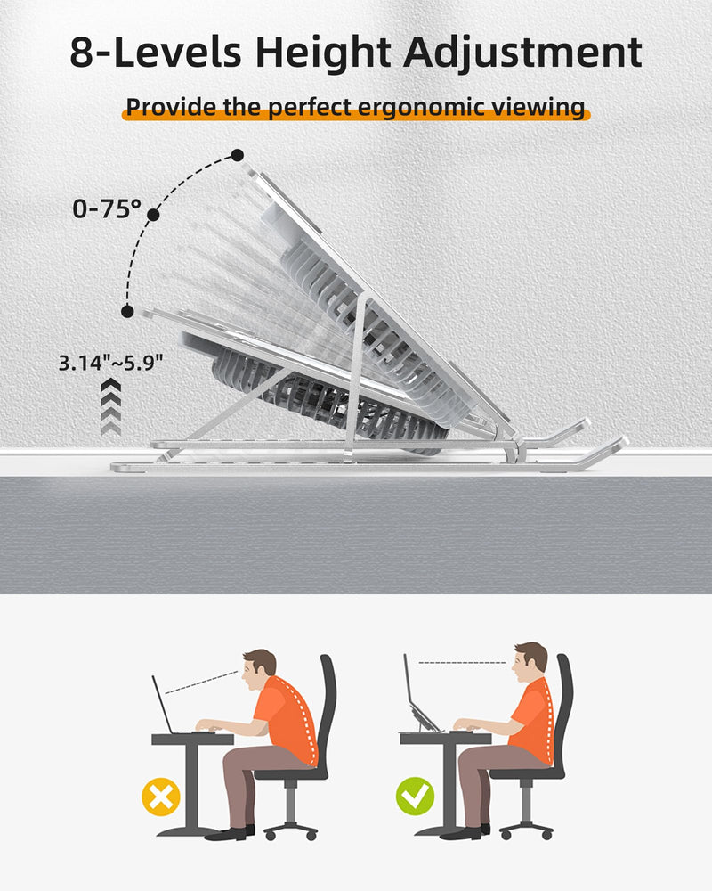 SHUWEI Portable Laptop Cooling Stand, Foldable & Adjustable Aluminum Stand with 3 Speed Powerful Quiet Fans, Ultra-Lightweight Ergonomic Cooling Pad for 17.3" Laptops (Silver, for 17.3" Laptop) Silver