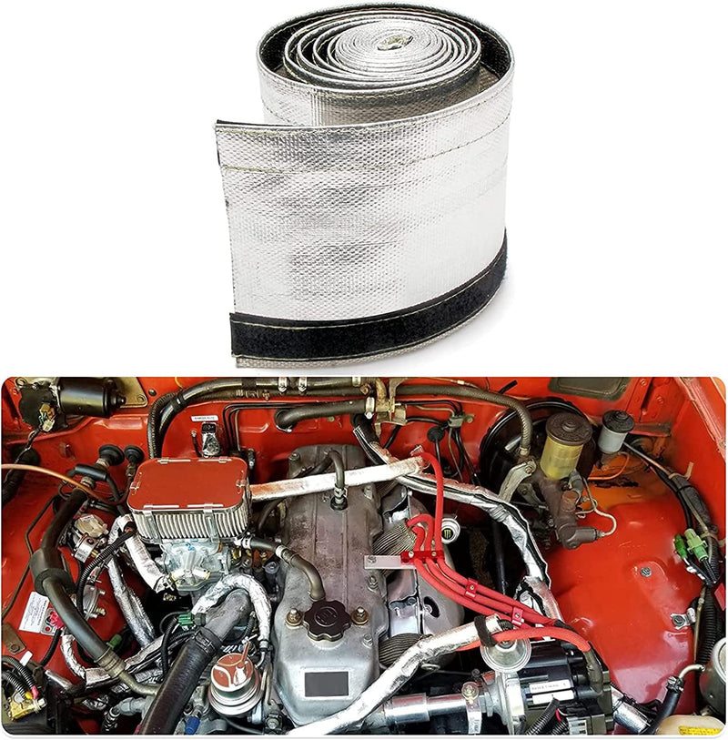 Aluminized Heat Shield Fuel Line Sleeve - 2.2" I.D. x 3.3FT with 10 Stainless Steel Cable Ties - Silver Aluminized 2.2"ID*3.3FT