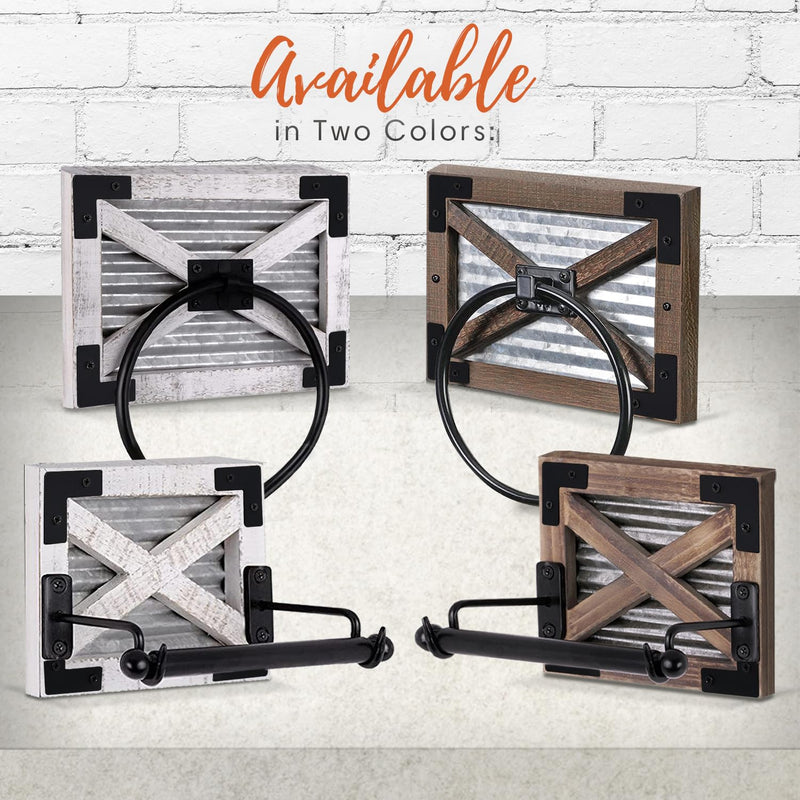 Autumn Alley Rustic Farmhouse Toilet Paper Holder and Towel Ring Rack Set, Wall Mount Farmhouse Wooden Toilet Paper Holder and Bathroom Hand Towel Holder- Farmhouse Bathroom Accessories Set