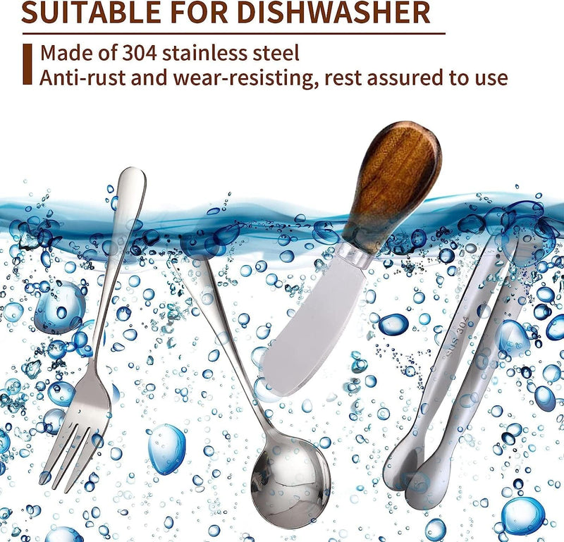 Charcuterie Accessories(25 Psc), Cheese Spreaders For Charcuterie Board, Mini Serving Spoons, Blank Toothpick Flags, Bowl For Christmas Pastry Making, forks And Mini Serving Tongs Silver-Wooden Handle