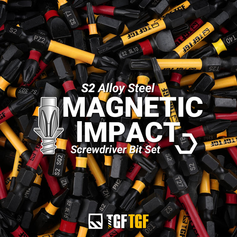 TGFTGF Impact Hex Head Allen Wrench Drill Bit Set, 24PCS, 4-inch (Metric & SAE), Premium S2 Steel 1/4" Hex-Shank Hex Bit Set, CNC Machined Magnetic Screwdriver Bit Set, Storage Box, Automotive Home 4" 24PCS (Metric&SAE) Yellow/Red