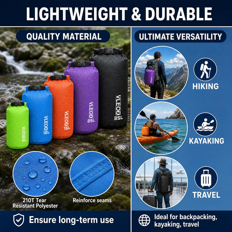 Dry Bag 3-Pack/5-Pack, Ultralight Dry Sack, Lightweight Waterproof Bags Roll Top Sack Set Keeps Gear Dry for Hiking, Backpacking, Kayaking, Camping, Swimming, Boating 3 Pack - 3L+5L+8L
